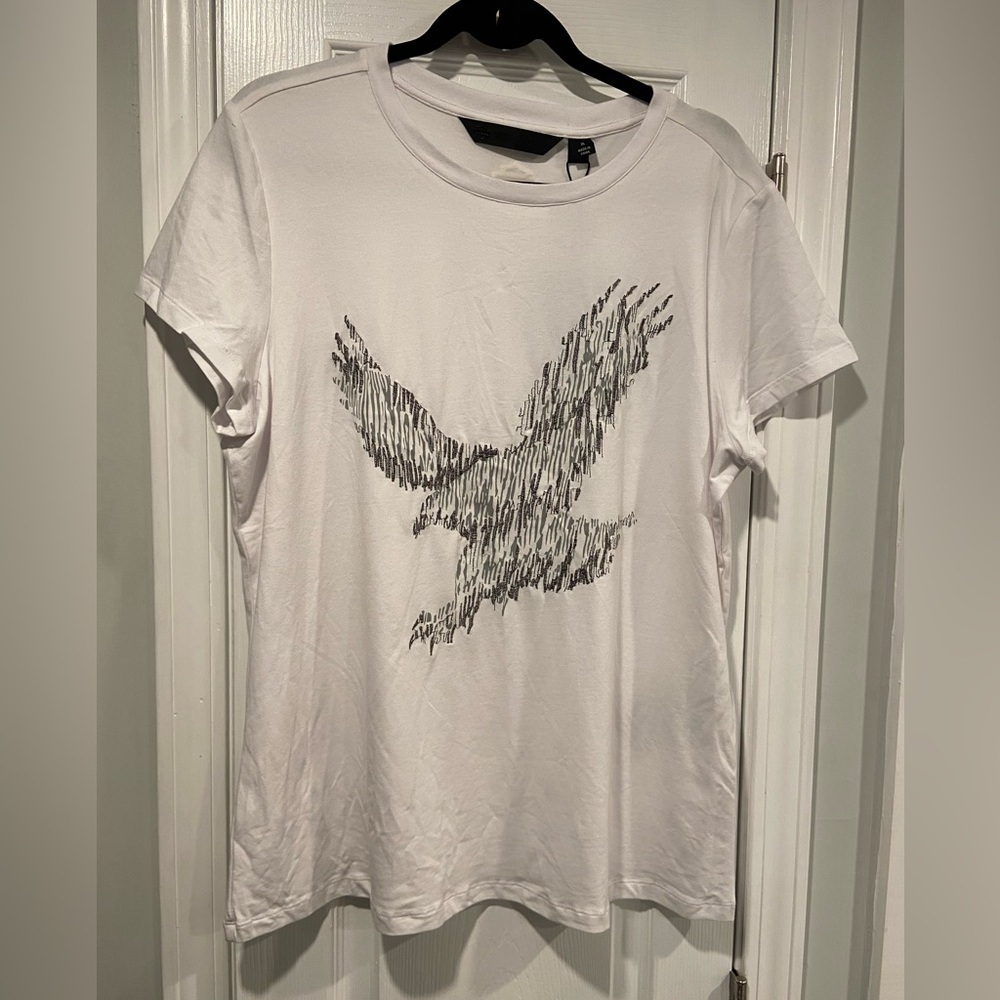 NWT Harley Davidson Size XL Metallic Embroidered Eagle Logo Tee Shirt White